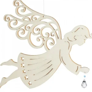Waldfabrik, photophore en bois et étoile sapin de Noël Ange De Noël A Suspendre En Feuille D'Erable Avec Cristal Swarovski, 19 Cm