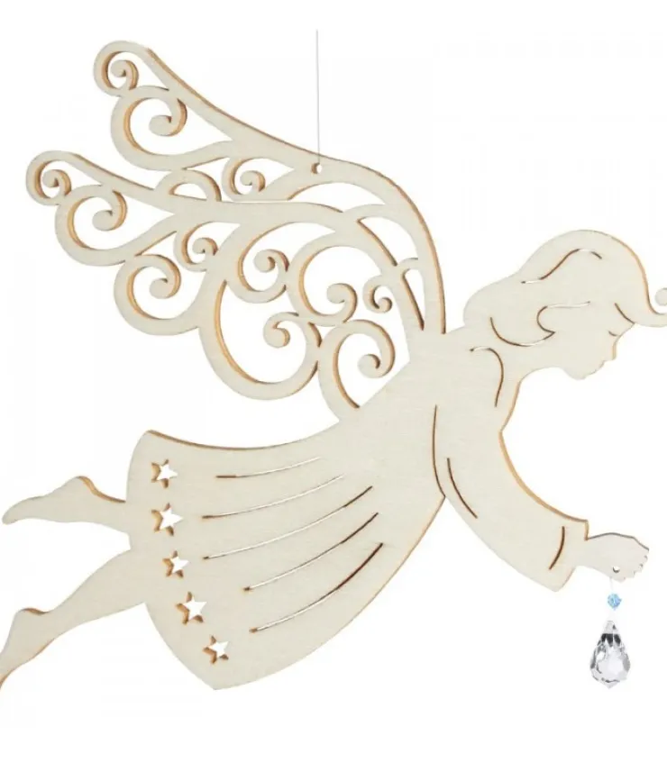 Waldfabrik, photophore en bois et étoile sapin de Noël Ange De Noël A Suspendre En Feuille D'Erable Avec Cristal Swarovski, 19 Cm