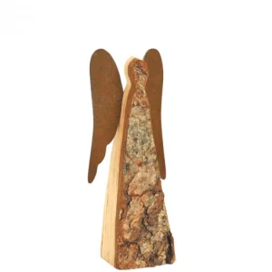 Waldfabrik, photophore en bois et étoile sapin de Noël Ange De Noël En Bois Avec Ailes Metal, 12 Cm