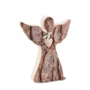 Waldfabrik, photophore en bois et étoile sapin de Noël Ange De Noël En Bois, Avec Coeur Et Echarpe, 12 Cm