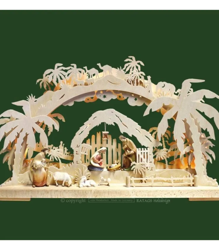 Ratags, décos de Noël lumineuses en bois Arche Lumineuse Electrique Led, Personnages Crèche De Noël En Bois Cisele Peint