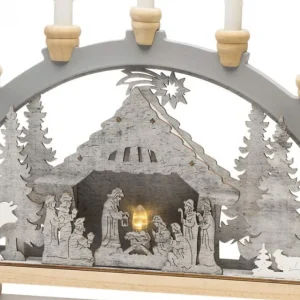 Konstsmide, guirlandes lumineuses de Noël Arche Lumineuse Led En Bois Avec Crèche De Noël, 7 Lampes, 45 Cm