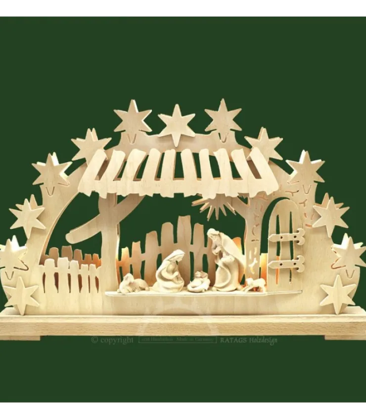 Ratags, décos de Noël lumineuses en bois Arche Lumineuse Led, Personnages Crèche De Noël En Bois Naturel Cisele