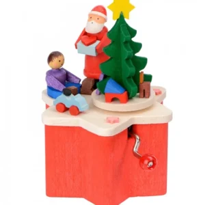 Graupner, décoration de sapin de Noël, Déco Noël enfant Boite A Musique A Manivelle Rouge, Père Noël Et Enfant