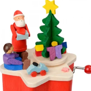 Graupner, décoration de sapin de Noël, Déco Noël enfant Boite A Musique A Manivelle Rouge, Père Noël Et Enfant
