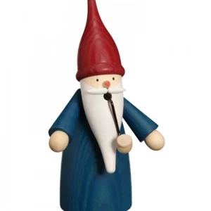 Seiffener Volkskunst Bonhomme Fumeur Père Noël Manteau Bleu