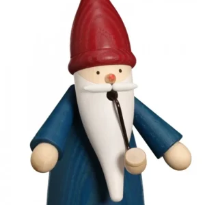 Seiffener Volkskunst Bonhomme Fumeur Père Noël Manteau Bleu