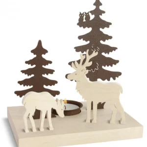 Waldfabrik, photophore en bois et étoile sapin de Noël Bougeoir De Table Décoratif, Cerf Et Biche