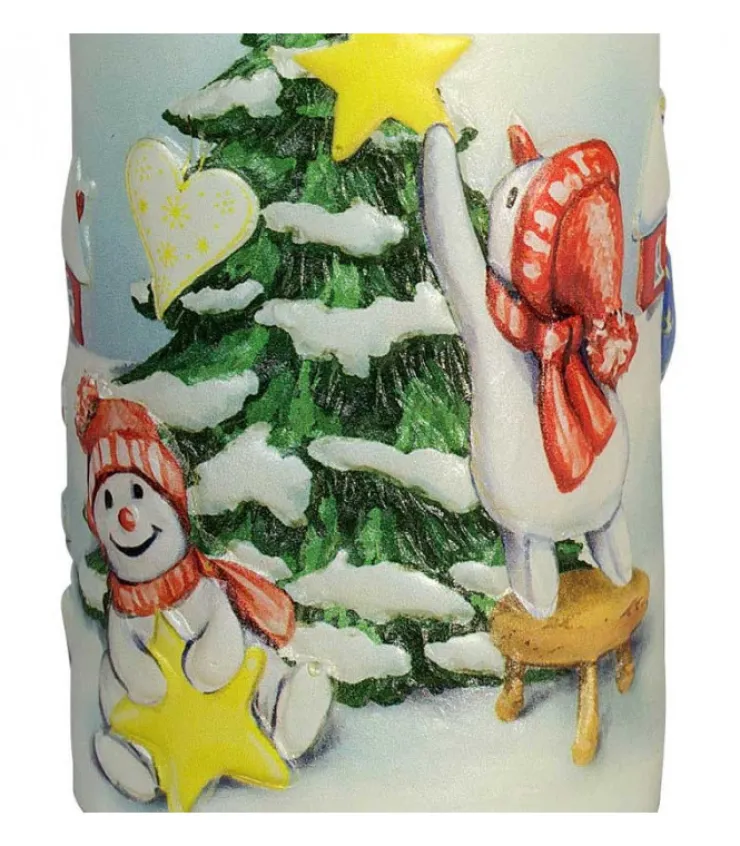Ewa Kerzen, bougies de Noël et bougies de l'Avent Bougie Décorative De Noël, Motif Vintage Bonhommes De Neige Et Sapin