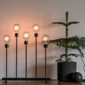 Konstsmide, guirlandes lumineuses de Noël Chandelier Led 5 Ampoules Rondes Ambrees En Metal Noir, 54 Cm