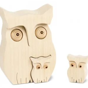 Waldfabrik, photophore en bois et étoile sapin de Noël Chouette En Bois Avec Deux Bebes Chouettes, 10 Cm