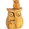 Waldfabrik, photophore en bois et étoile sapin de Noël Chouette En Bois Poli Avec Deux Enfants, 8 Cm