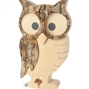 Waldfabrik, photophore en bois et étoile sapin de Noël Chouette Hulotte En Bois, 14 Cm