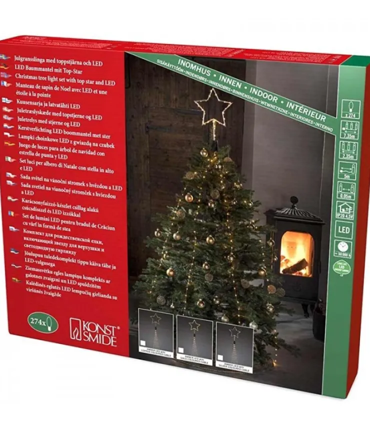 Konstsmide, guirlandes lumineuses de Noël Cime Sapin De Noël, Voile Guirlande Avec Etoile Doree, 274 Diodes Led