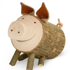 Waldfabrik, photophore en bois et étoile sapin de Noël Cochon En Bois Assis, 5,5 Cm