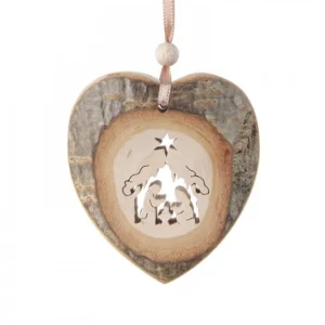 Waldfabrik, photophore en bois et étoile sapin de Noël Coeur En Bois A Suspendre Motif Cisele Crèche, 7 Cm