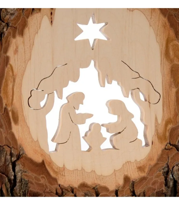 Waldfabrik, photophore en bois et étoile sapin de Noël Crèche A Poser En Ecorce De Bois, 18 Cm