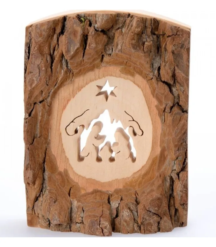 Waldfabrik, photophore en bois et étoile sapin de Noël Crèche A Poser En Ecorce De Bois, 11 Cm