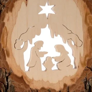 Waldfabrik, photophore en bois et étoile sapin de Noël Crèche A Poser En Ecorce De Bois, 18 Cm