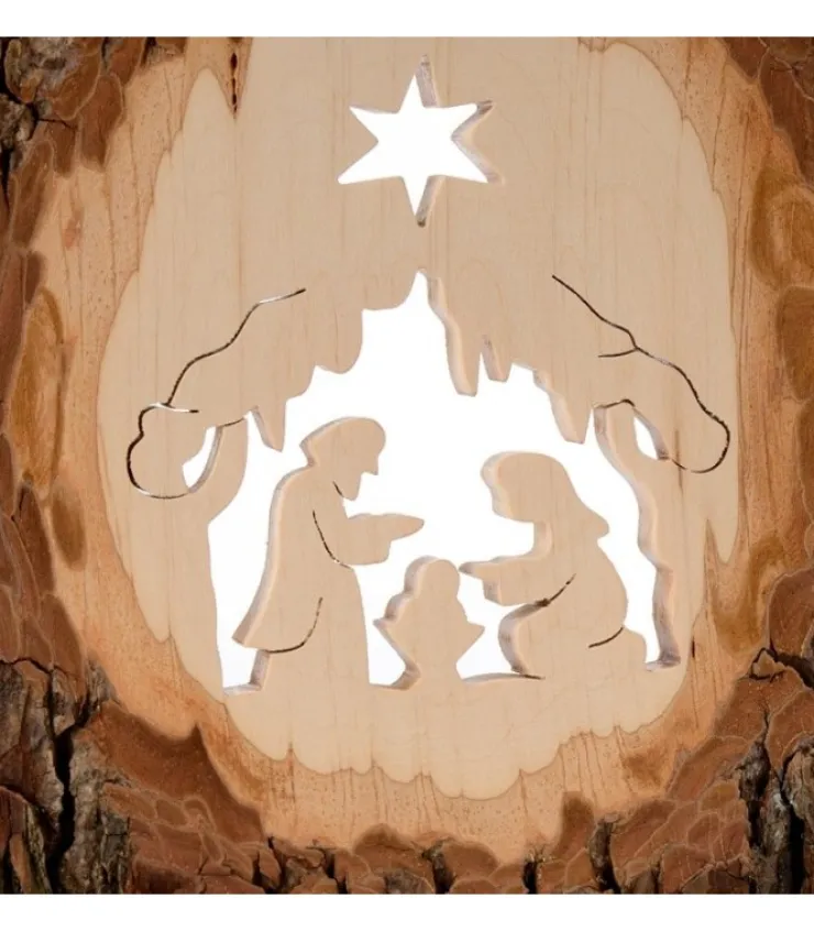 Waldfabrik, photophore en bois et étoile sapin de Noël Crèche A Poser En Ecorce De Bois, 18 Cm