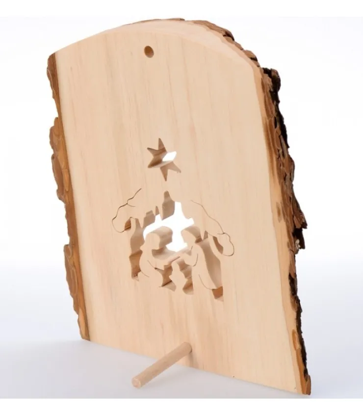 Waldfabrik, photophore en bois et étoile sapin de Noël Crèche A Poser En Ecorce De Bois, 18 Cm