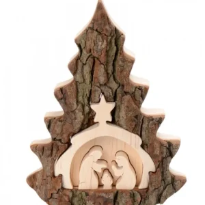 Waldfabrik, photophore en bois et étoile sapin de Noël Crèche De Noël 16 Cm, Taillee Dans Une Ecorce De Bois En Forme De Sapin