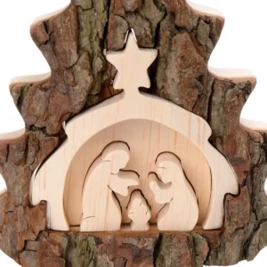 Waldfabrik, photophore en bois et étoile sapin de Noël Crèche De Noël 16 Cm, Taillee Dans Une Ecorce De Bois En Forme De Sapin