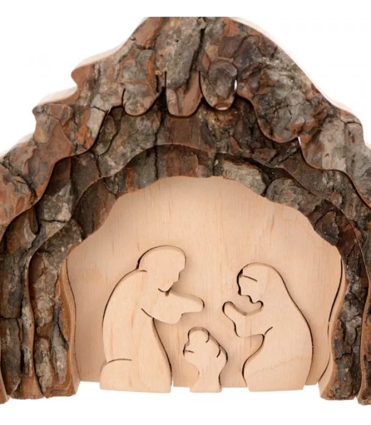 Waldfabrik, photophore en bois et étoile sapin de Noël Crèche De Noël 13 Cm, Taillee Dans Une Ecorce De Bois, Motif Etable