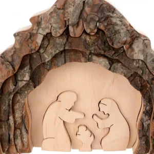 Waldfabrik, photophore en bois et étoile sapin de Noël Crèche De Noël 13 Cm, Taillee Dans Une Ecorce De Bois, Motif Etable