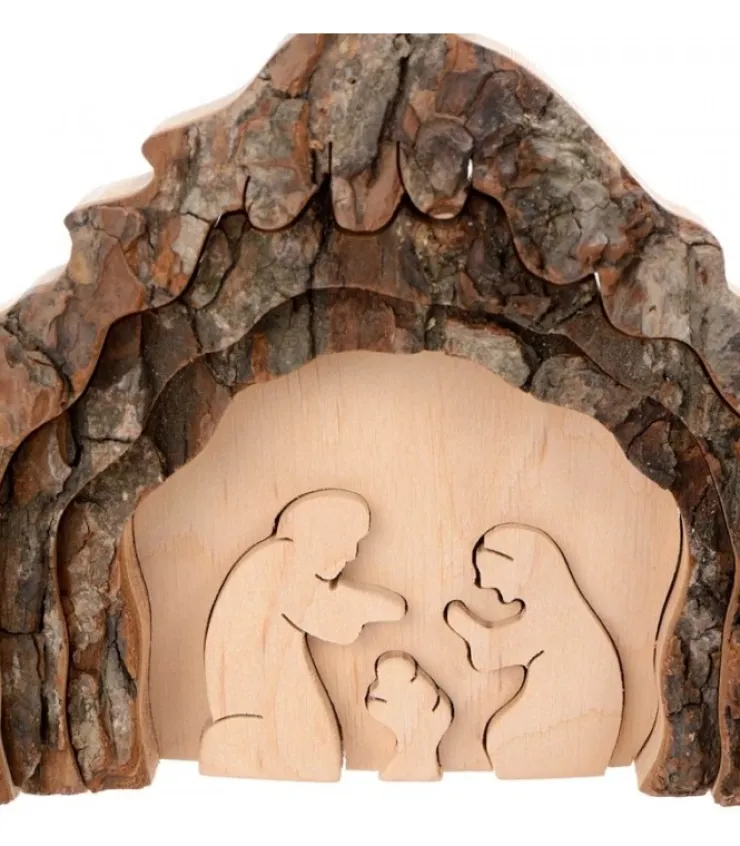 Waldfabrik, photophore en bois et étoile sapin de Noël Crèche De Noël 13 Cm, Taillee Dans Une Ecorce De Bois, Motif Etable