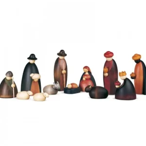 Köhler, Père Noël en bois Crèche De Noël Complete Avec 12 Personnages 17 Cm