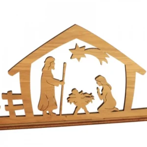 Waldfabrik, photophore en bois et étoile sapin de Noël Crèche De Noël Diorama En Bois D'Olivier, 8 Cm