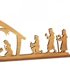 Waldfabrik, photophore en bois et étoile sapin de Noël Crèche De Noël Diorama En Bois D'Olivier, 8 Cm