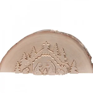 Waldfabrik, photophore en bois et étoile sapin de Noël Crèche De Noël En Relief, Taillee Dans Un Rondin De Bois, 27 Cm
