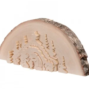 Waldfabrik, photophore en bois et étoile sapin de Noël Crèche De Noël En Relief, Taillee Dans Un Rondin De Bois, 27 Cm