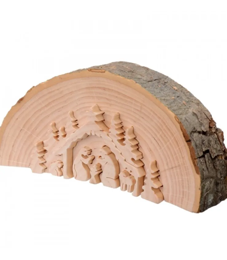 Waldfabrik, photophore en bois et étoile sapin de Noël Crèche De Noël En Relief, Taillee Dans Un Rondin De Bois, 15 Cm