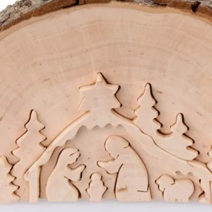 Waldfabrik, photophore en bois et étoile sapin de Noël Crèche De Noël En Relief, Taillee Dans Un Rondin De Bois, 12 Cm