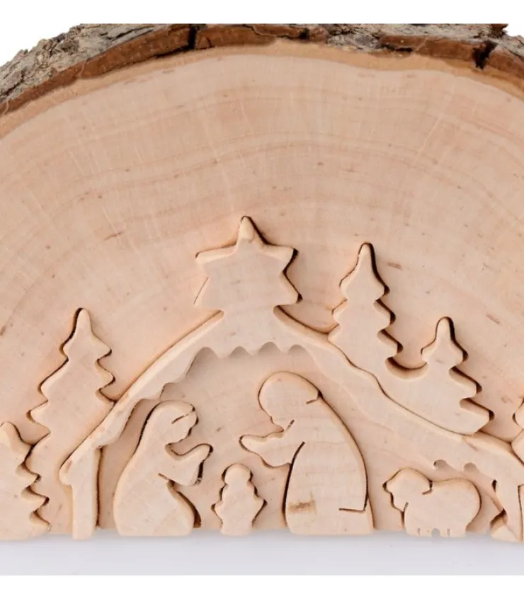 Waldfabrik, photophore en bois et étoile sapin de Noël Crèche De Noël En Relief, Taillee Dans Un Rondin De Bois, 12 Cm