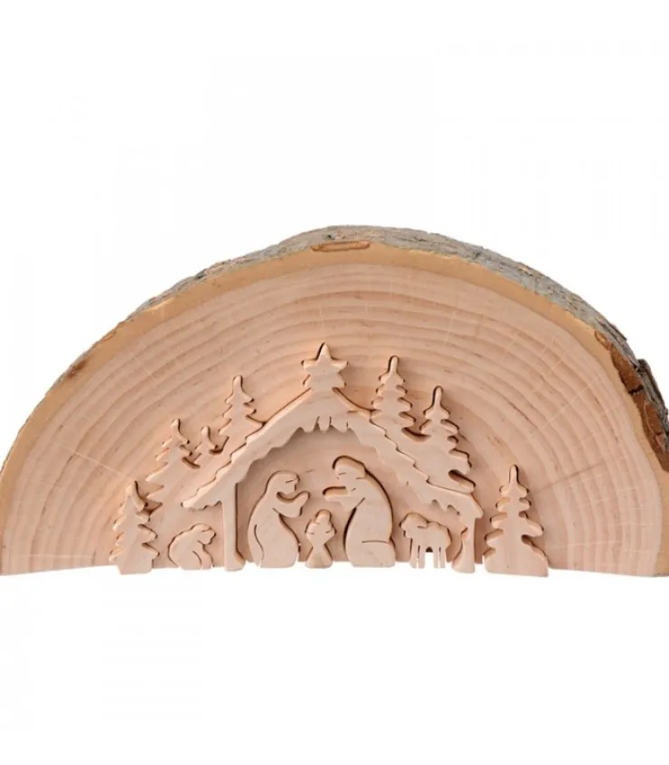 Waldfabrik, photophore en bois et étoile sapin de Noël Crèche De Noël En Relief, Taillee Dans Un Rondin De Bois, 15 Cm