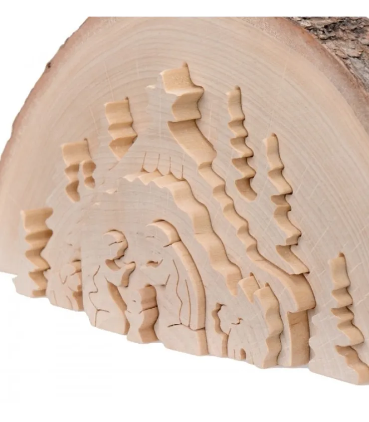 Waldfabrik, photophore en bois et étoile sapin de Noël Crèche De Noël En Relief, Taillee Dans Un Rondin De Bois, 27 Cm