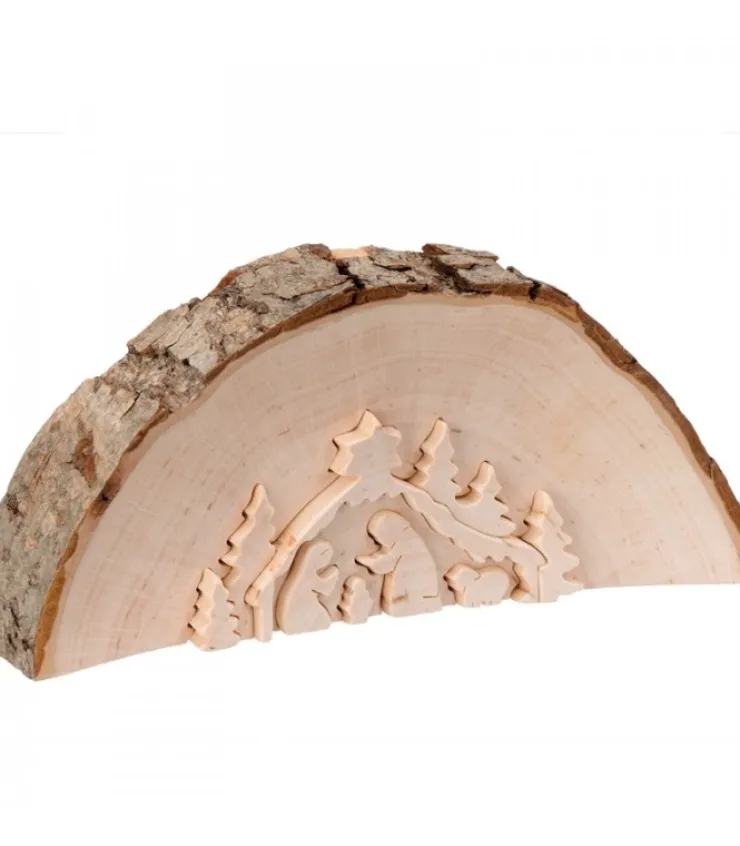 Waldfabrik, photophore en bois et étoile sapin de Noël Crèche De Noël En Relief, Taillee Dans Un Rondin De Bois, 12 Cm