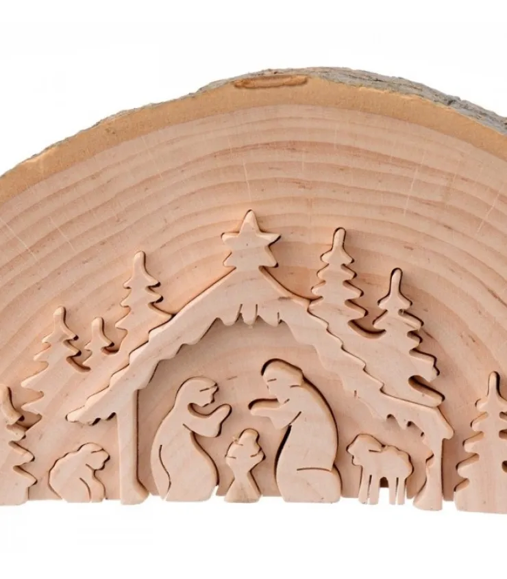 Waldfabrik, photophore en bois et étoile sapin de Noël Crèche De Noël En Relief, Taillee Dans Un Rondin De Bois, 15 Cm