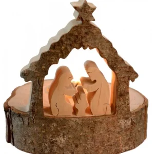 Waldfabrik, photophore en bois et étoile sapin de Noël Crèche De Noël Sur Rondin De Bois Avec Bougeoir