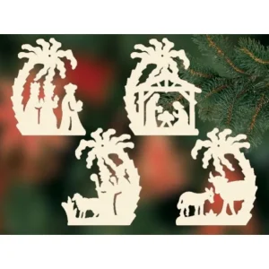 Ratags, décos de Noël lumineuses en bois 4 Crèches De Noël Sous Un Palmier A Suspendre Au Sapin - Set N° 23