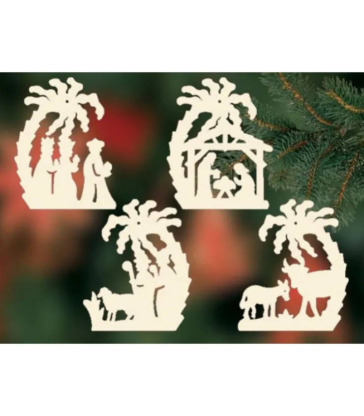 Ratags, décos de Noël lumineuses en bois 4 Crèches De Noël Sous Un Palmier A Suspendre Au Sapin - Set N° 23