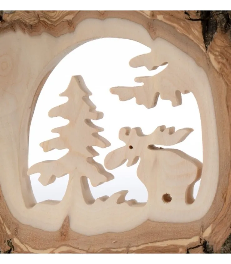 Waldfabrik, photophore en bois et étoile sapin de Noël Déco Bois En Ecorce, Motif Elan Dans La Foret, 18 Cm