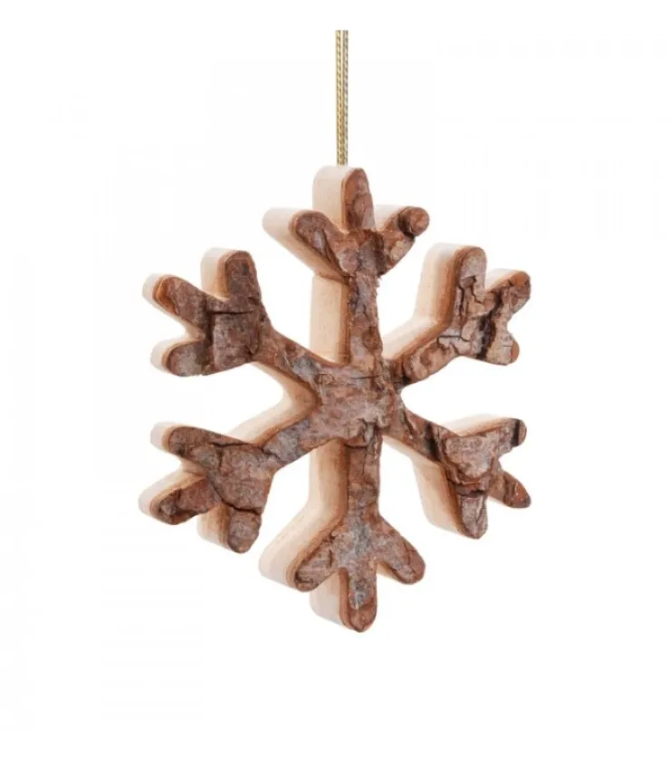 Waldfabrik, photophore en bois et étoile sapin de Noël Déco De Noël, Flocon De Neige En Bois A Suspendre, 7 Cm