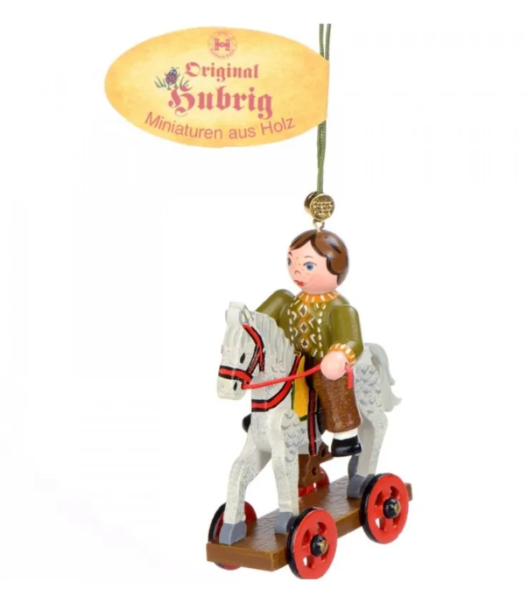 Hubrig, figurines pour enfant Décoration Sapin De Noël Vintage, Enfant Sur Un Cheval De Bois,