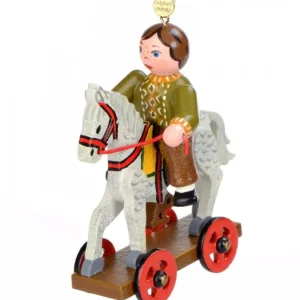 Hubrig, figurines pour enfant Décoration Sapin De Noël Vintage, Enfant Sur Un Cheval De Bois,