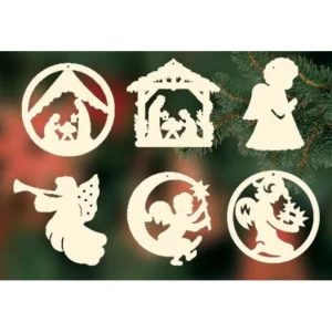 Ratags, décos de Noël lumineuses en bois Décorations Bois Pour Sapin De Noël, 6 Crèches Et Anges - Set N° 3